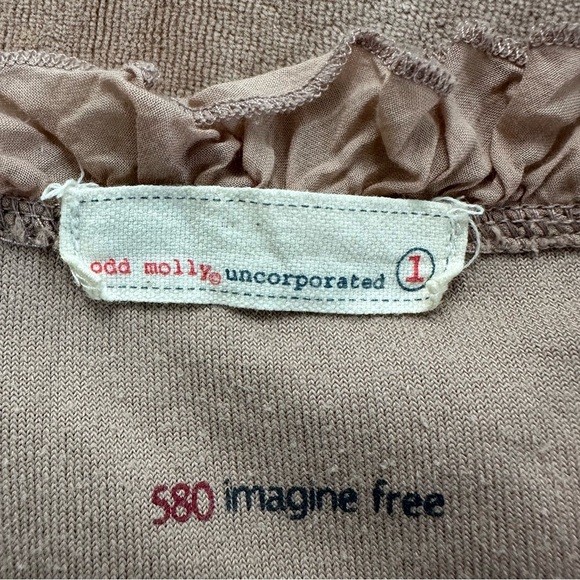 Odd Molly Velvet Babydoll Dress 580 Imagine Free SZ 1/Small Beige Pink Tone GUC - Picture 2 of 10